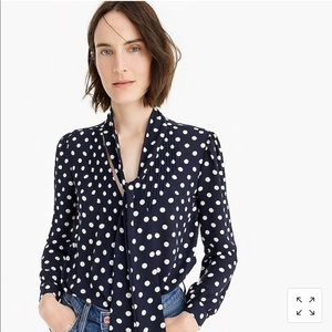 J.Crew Navy Polka Dot Blouse